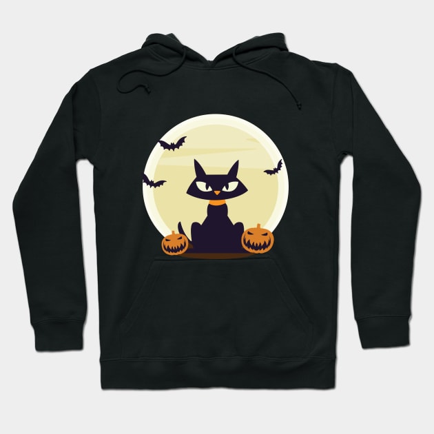 Black Cat Halloween Hoodie by LYNEXART